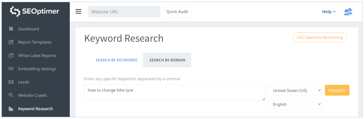 seoptimer keyword research step 1